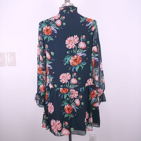 Cynthia Steffe Georgette Floral Drop Waist Mini Dress 6 Navy‎ Blue Flowy - Picture 4 of 10